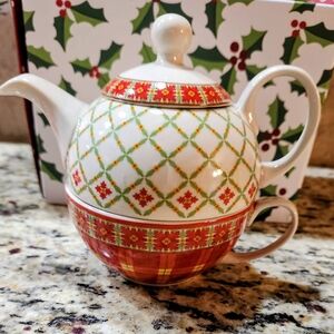 2/$25 Festive Teapot and Cup Set for One